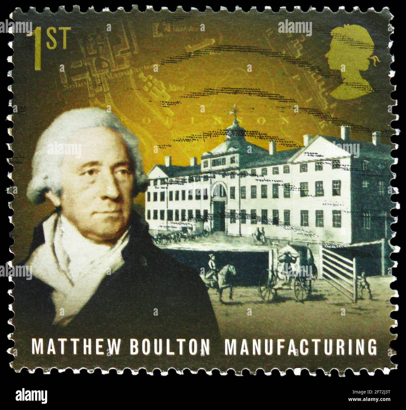 MOSCOU, RUSSIE - 22 DÉCEMBRE 2020: Timbre-poste imprimé au Royaume-Uni montre Matthew Boulton, fabrication, pionniers de l'industriel Revolutio Banque D'Images