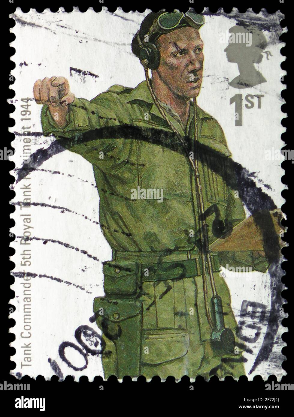 MOSCOU, RUSSIE - 22 DÉCEMBRE 2020 : timbre-poste imprimé au Royaume-Uni montre Tank Commander, 5e Royal Tank Regiment, 1944, Military Uniforms (1s Banque D'Images