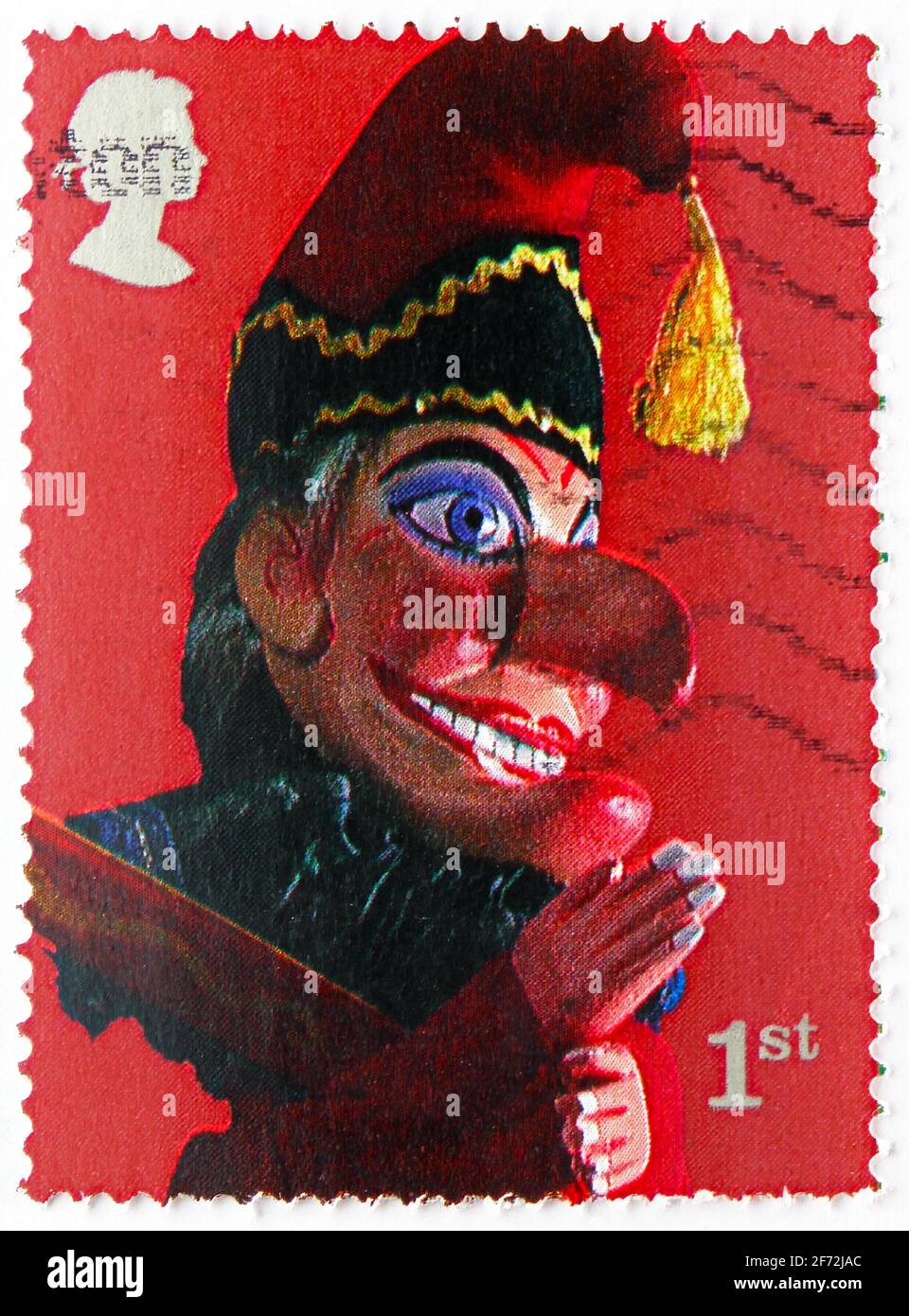 MOSCOU, RUSSIE - 22 DÉCEMBRE 2020 : le timbre-poste imprimé au Royaume-Uni montre la série de marionnettes de M. Punch, Punch et Judy Show, vers 2001 Banque D'Images