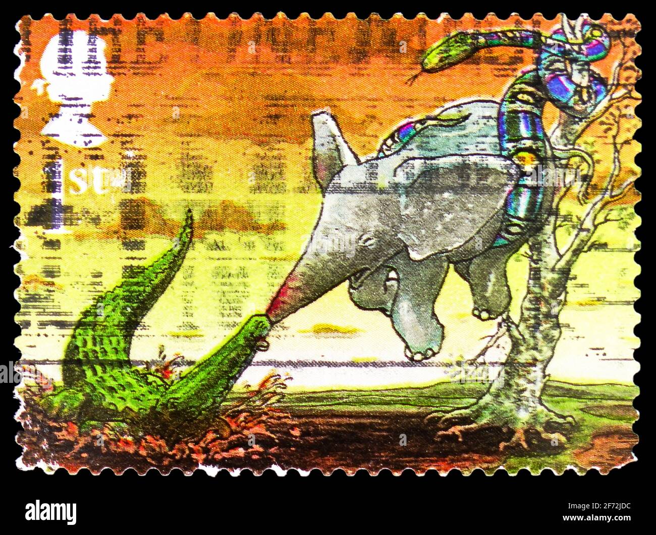 MOSCOU, RUSSIE - 22 DÉCEMBRE 2020: Timbre-poste imprimé au Royaume-Uni montre 'l'enfant de l'éléphant', auteurs - Rudyard série Kipling, vers 2002 Banque D'Images