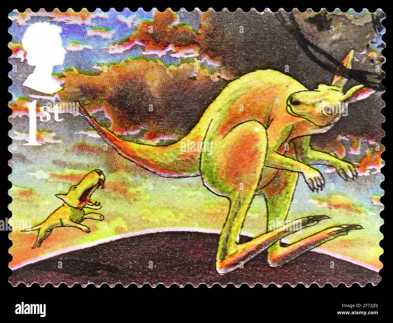 MOSCOU, RUSSIE - 22 DÉCEMBRE 2020: Timbre-poste imprimé au Royaume-Uni montre 'le Sing-Song de l'ancien Homme Kangaroos', auteurs - série Rudyard Kipling Banque D'Images