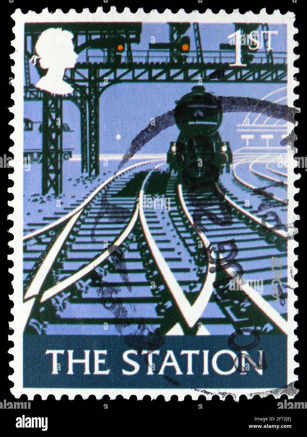 MOSCOU, RUSSIE - 22 DÉCEMBRE 2020: Timbre-poste imprimé au Royaume-Uni montre la Station, British Pub Signs (Europa C.E.P.T. 2003) série, vers 2 Banque D'Images