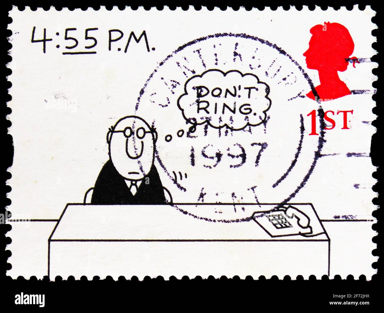 MOSCOU, RUSSIE - 22 DÉCEMBRE 2020 : le timbre-poste imprimé au Royaume-Uni indique « 4.55 H » (Charles Barsotti), Greetings Timbres 1996 - Cartoons ser Banque D'Images