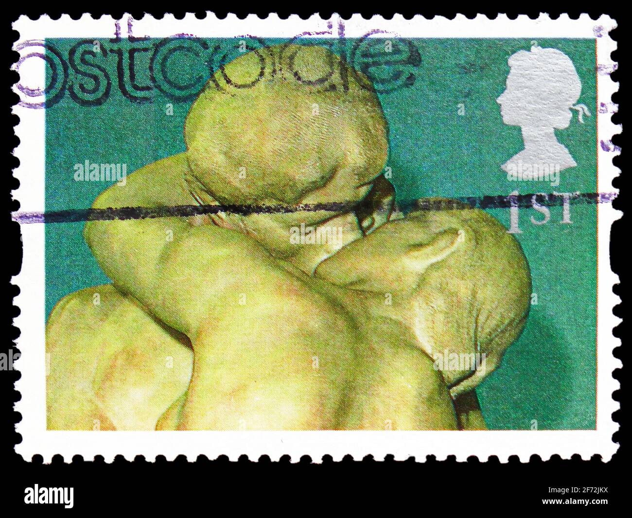 MOSCOU, RUSSIE - 22 DÉCEMBRE 2020: Timbre-poste imprimé au Royaume-Uni montre 'The Kiss' (Rodin), cartes de voeux 1995 - série d'art, vers 1995 Banque D'Images