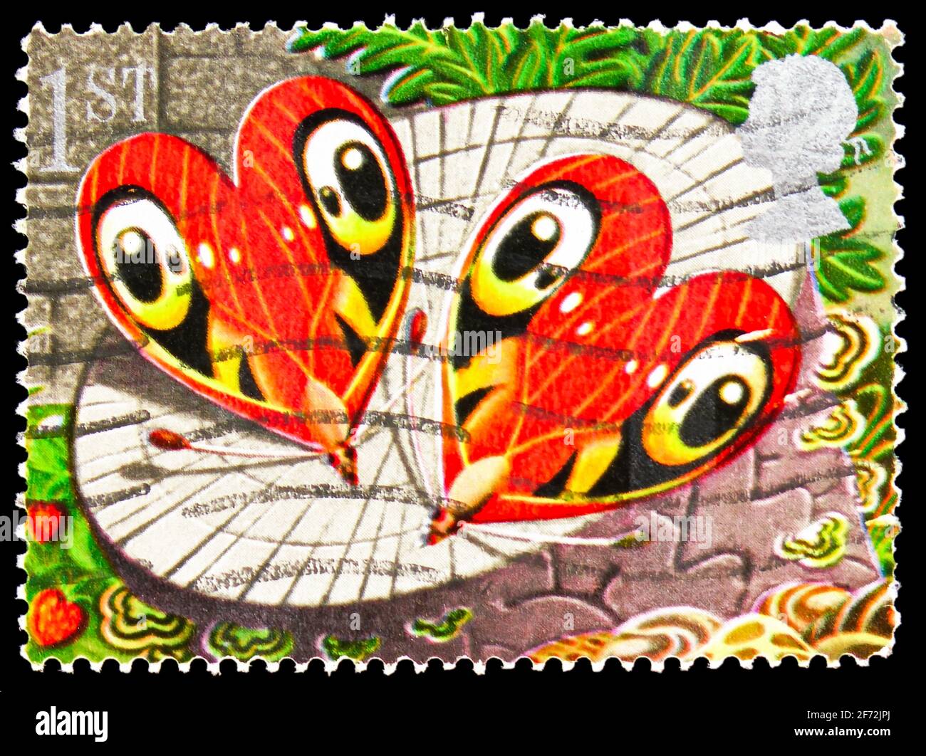 MOSCOU, RUSSIE - 22 DÉCEMBRE 2020: Timbre-poste imprimé au Royaume-Uni montre des papillons en forme de coeur, timbres de voeux 1991 - symboles de chance se Banque D'Images