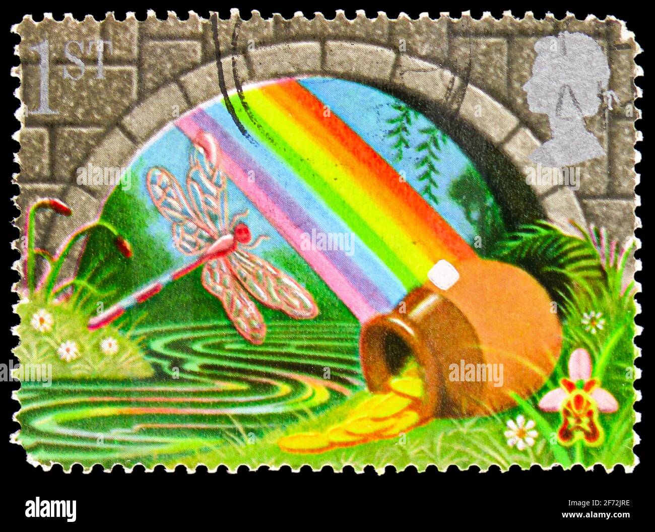 MOSCOU, RUSSIE - 22 DÉCEMBRE 2020: Timbre-poste imprimé au Royaume-Uni montre Pot of Gold and Rainbow, Greetings Timbres 1991 - symboles de chance ser Banque D'Images