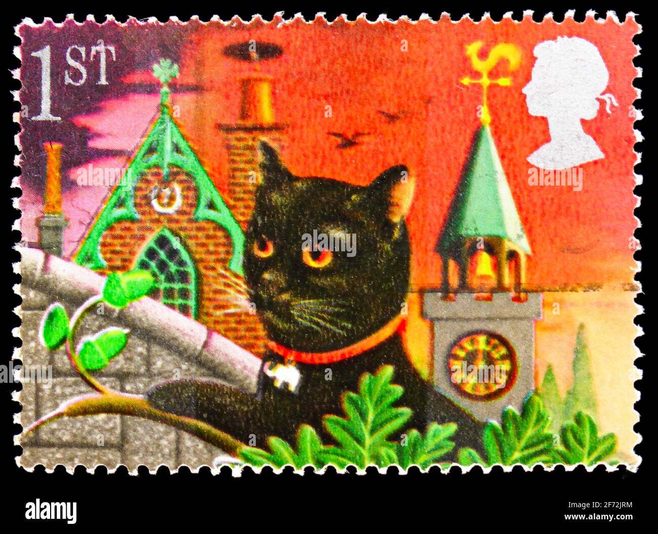 MOSCOU, RUSSIE - 22 DÉCEMBRE 2020: Timbre-poste imprimé au Royaume-Uni montre le chat noir, timbres de voeux 1991 - série symboles de chance, vers 1991 Banque D'Images