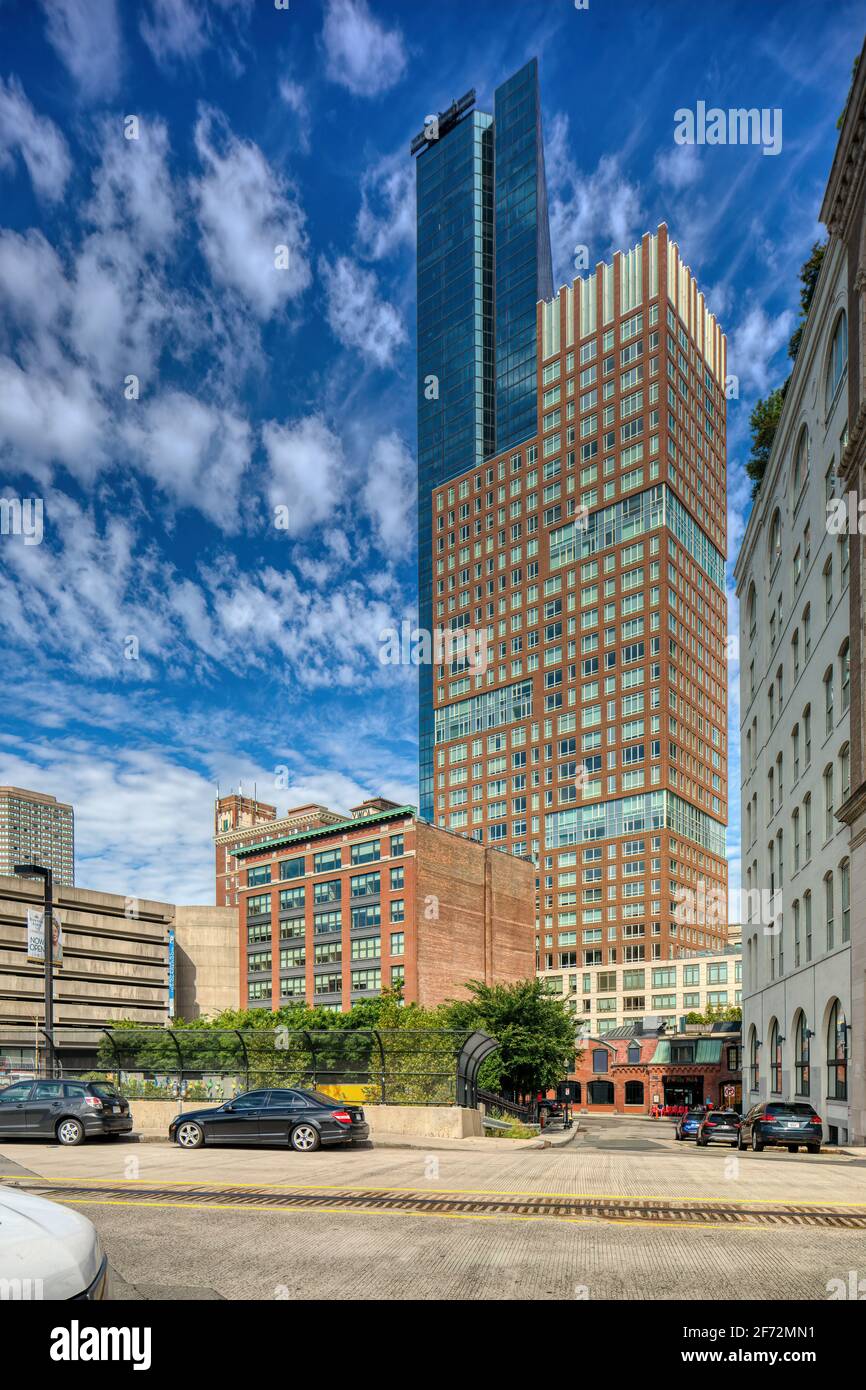 200 Clarendon Street, alias John Hancock Tower, avec un appartement Back Bay. Banque D'Images