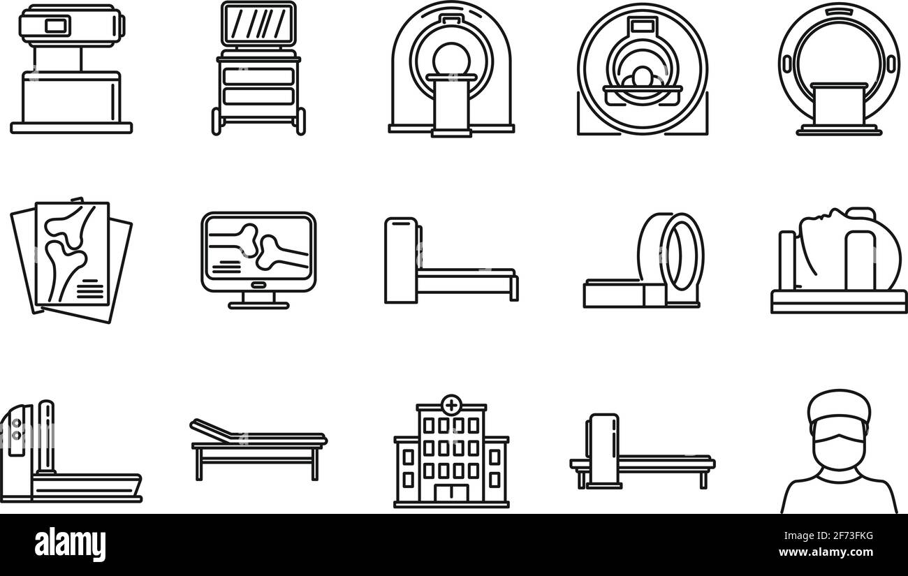 Jeu d'icônes d'acquisition IRM, style de contour Illustration de Vecteur