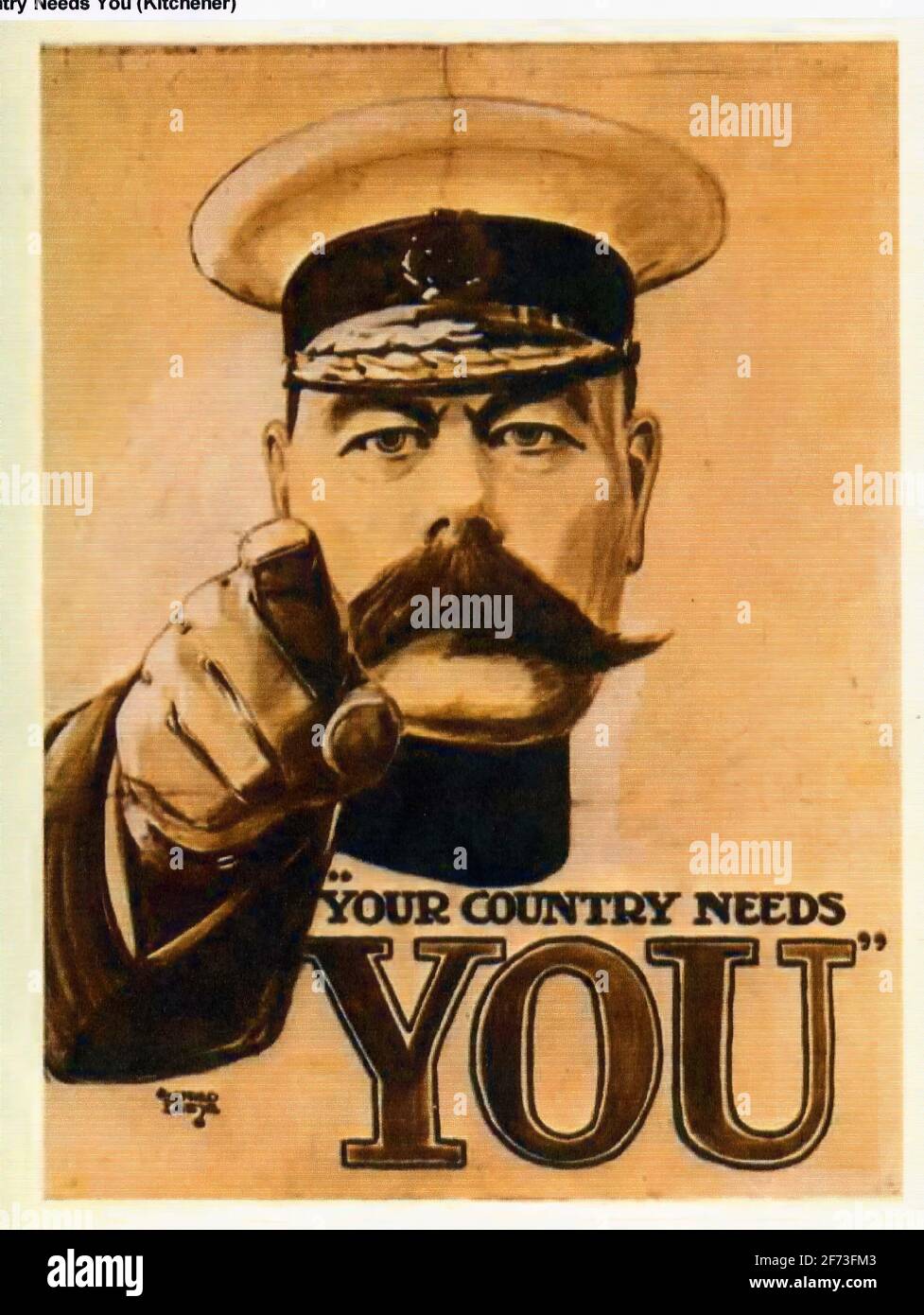 Une affiche de recrutement de la WW1 vintage montrant Kitchener dire votre pays A besoin de vous Banque D'Images