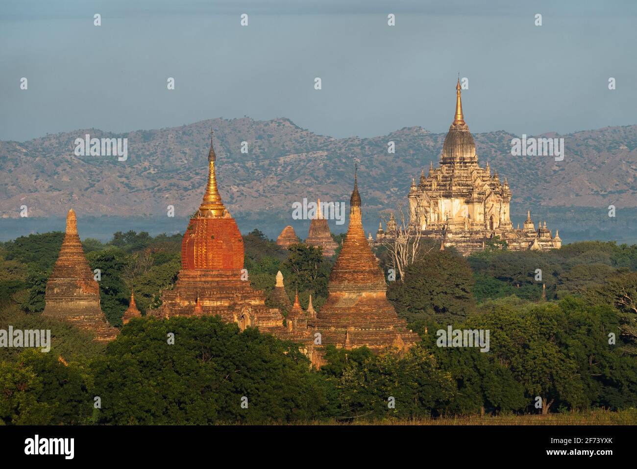 Anciens temples bouddhistes et pagodes dans le Vieux Bagan, Myanmar (Birmanie). Banque D'Images