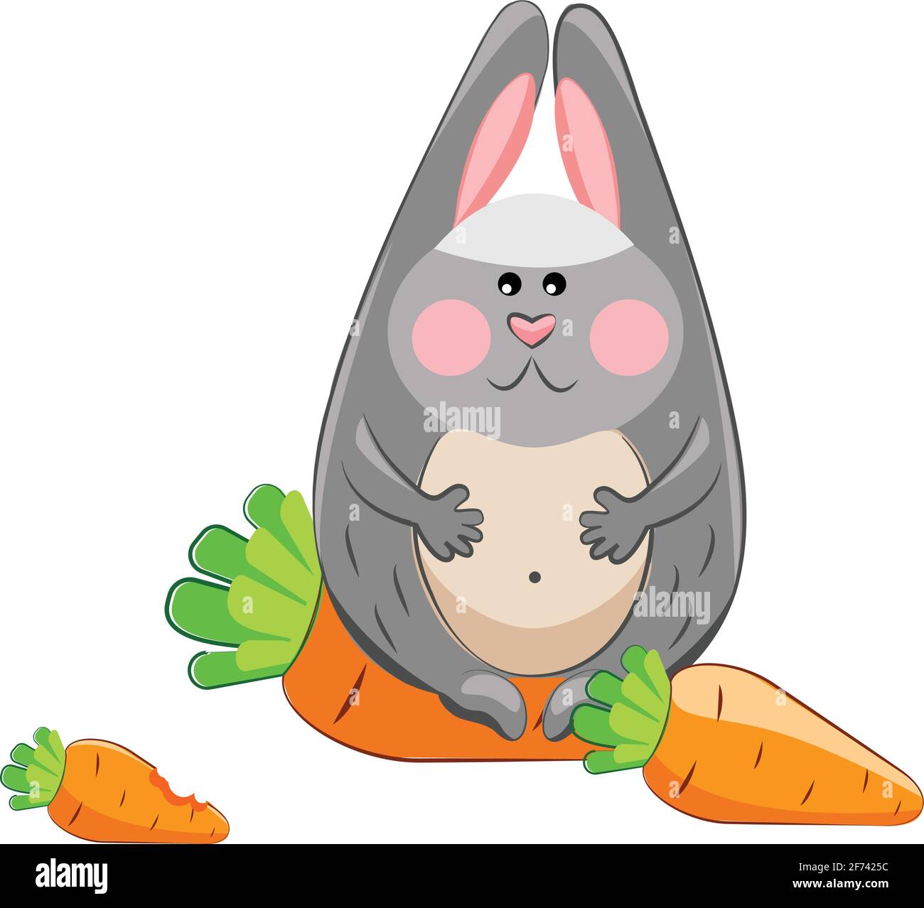 Gros lièvre heureux avec trois carottes. Vecteur. Pâques. Jour de Thanksgiving Illustration de Vecteur