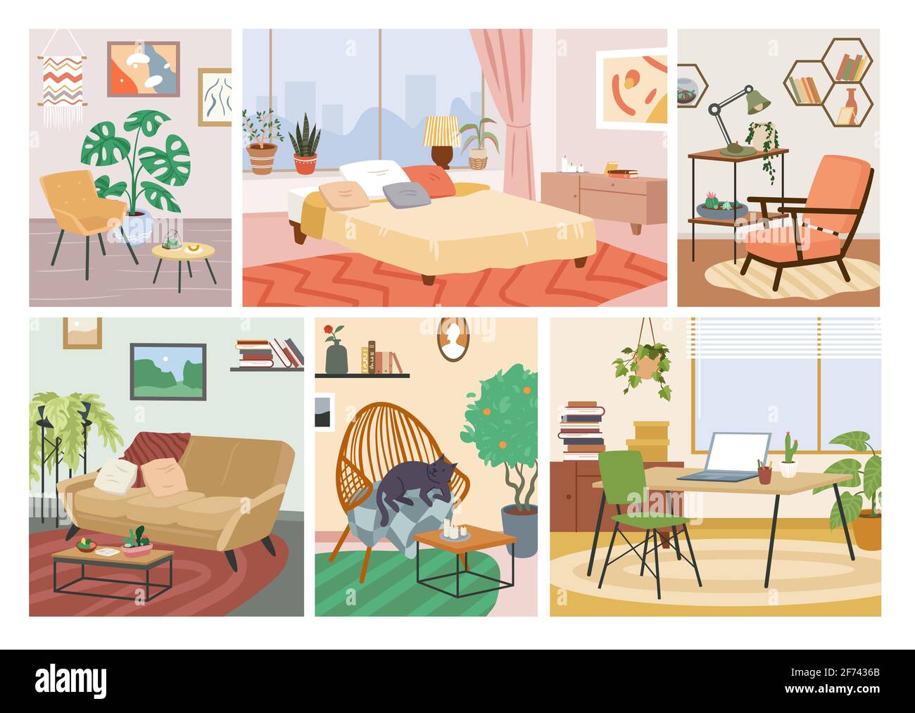 Décoration intérieure scandinave, appartement confortable, chambre, salle de séjour Illustration de Vecteur