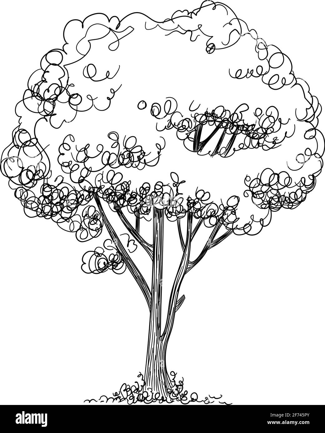 Icône en forme d'arbre de paysage, dessin à la main et style de contour Illustration de Vecteur