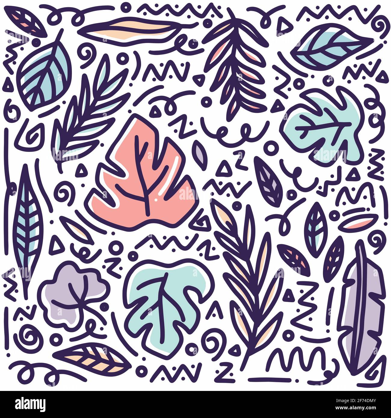 ensemble de feuilles de caniche dessinées à la main Illustration de Vecteur
