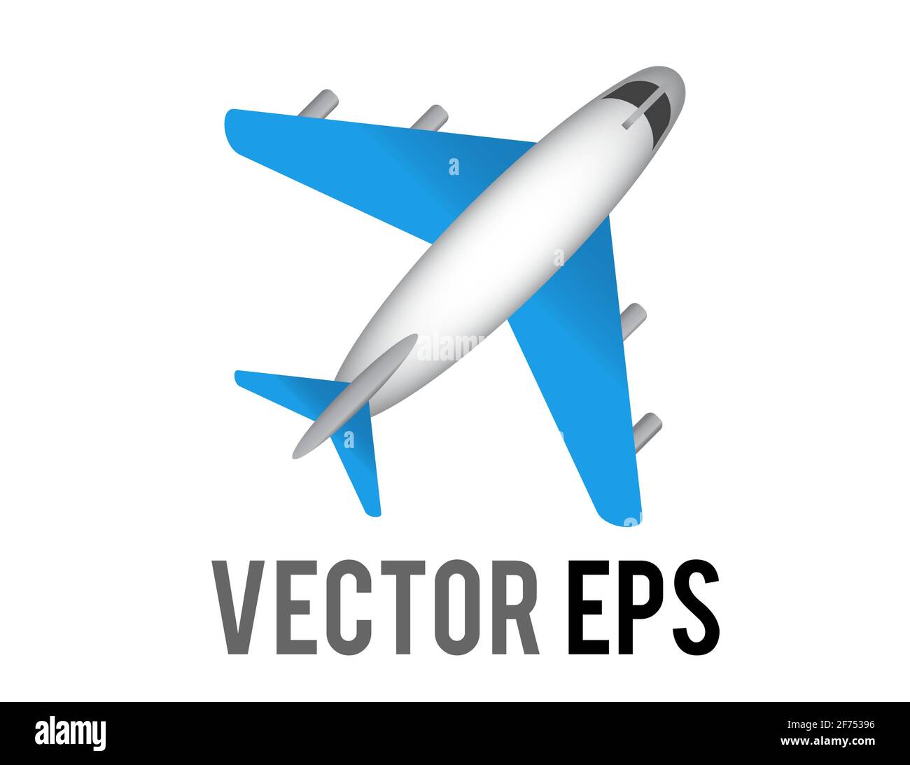 L'icône d'avion littérale blanche vectorielle avec des ailes et des moteurs bleus représente le mode de vol ou de déplacement aérien global Illustration de Vecteur