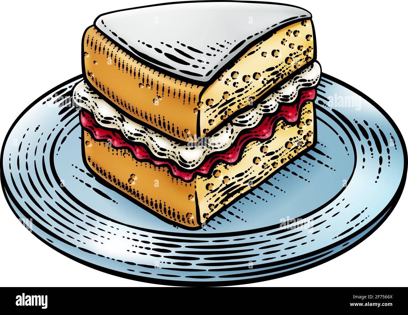 Gâteau Eponge Slice Jam Cream Woodcut dessin Illustration de Vecteur