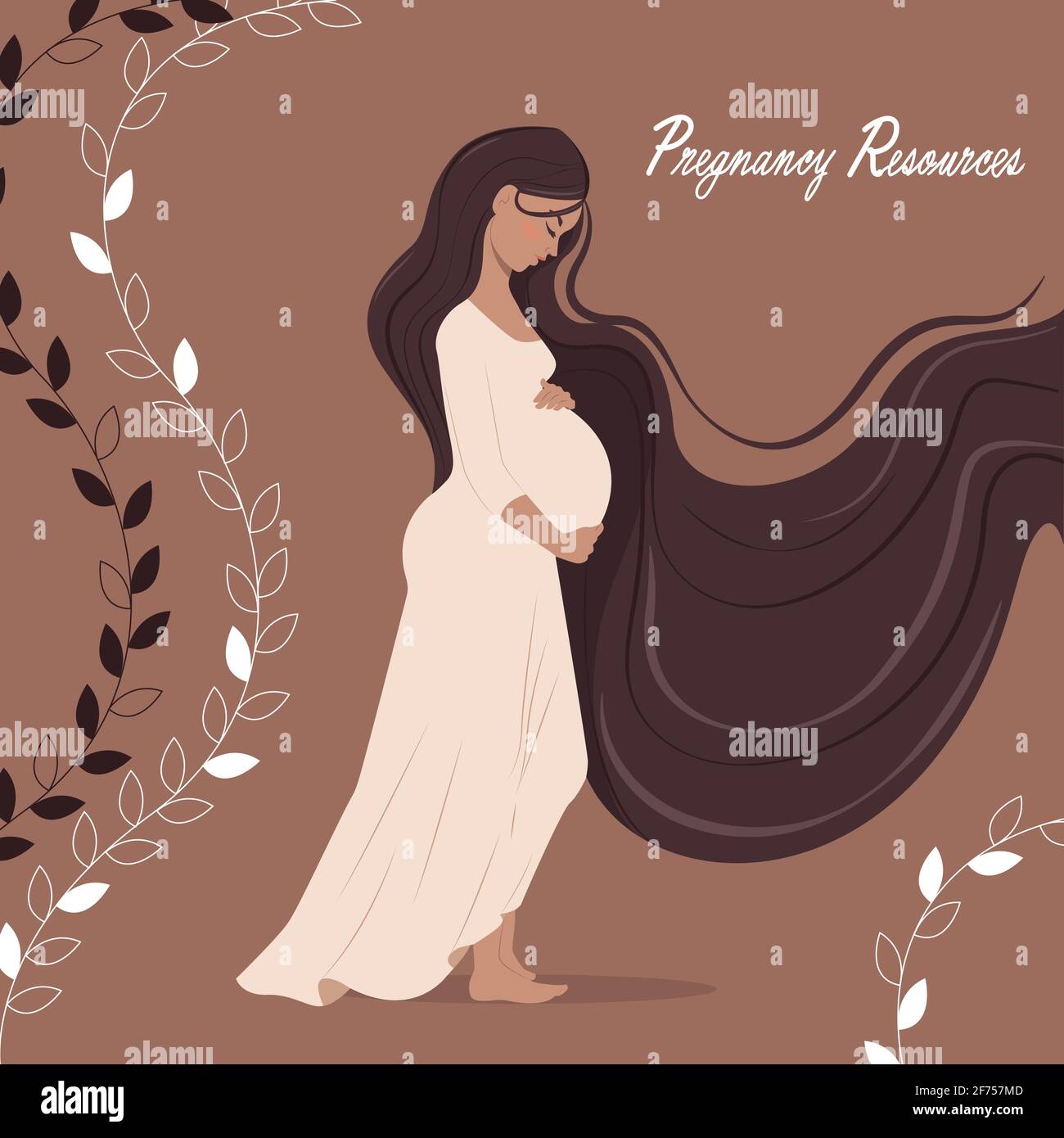 Femme enceinte heureuse tenant son ventre, Type de ressources pour la grossesse, femmes enceintes minces, dessin animé à la carte. Illustration de Vecteur