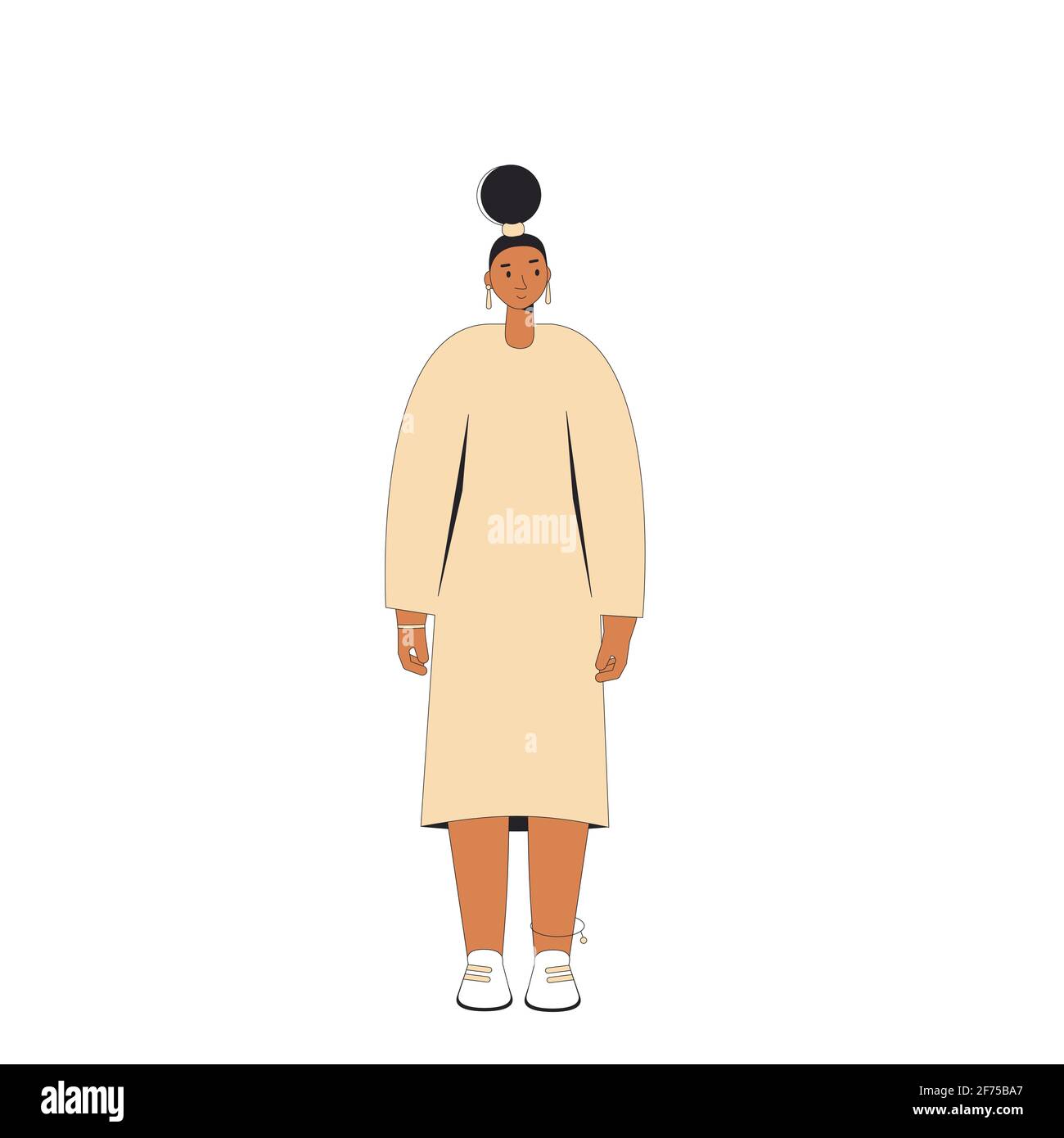 Jeune femme. Femme adolescente portant dans des vêtements décontractés debout isolé sur un fond blanc. Illustration de la ligne de couleur vectorielle. Illustration de Vecteur