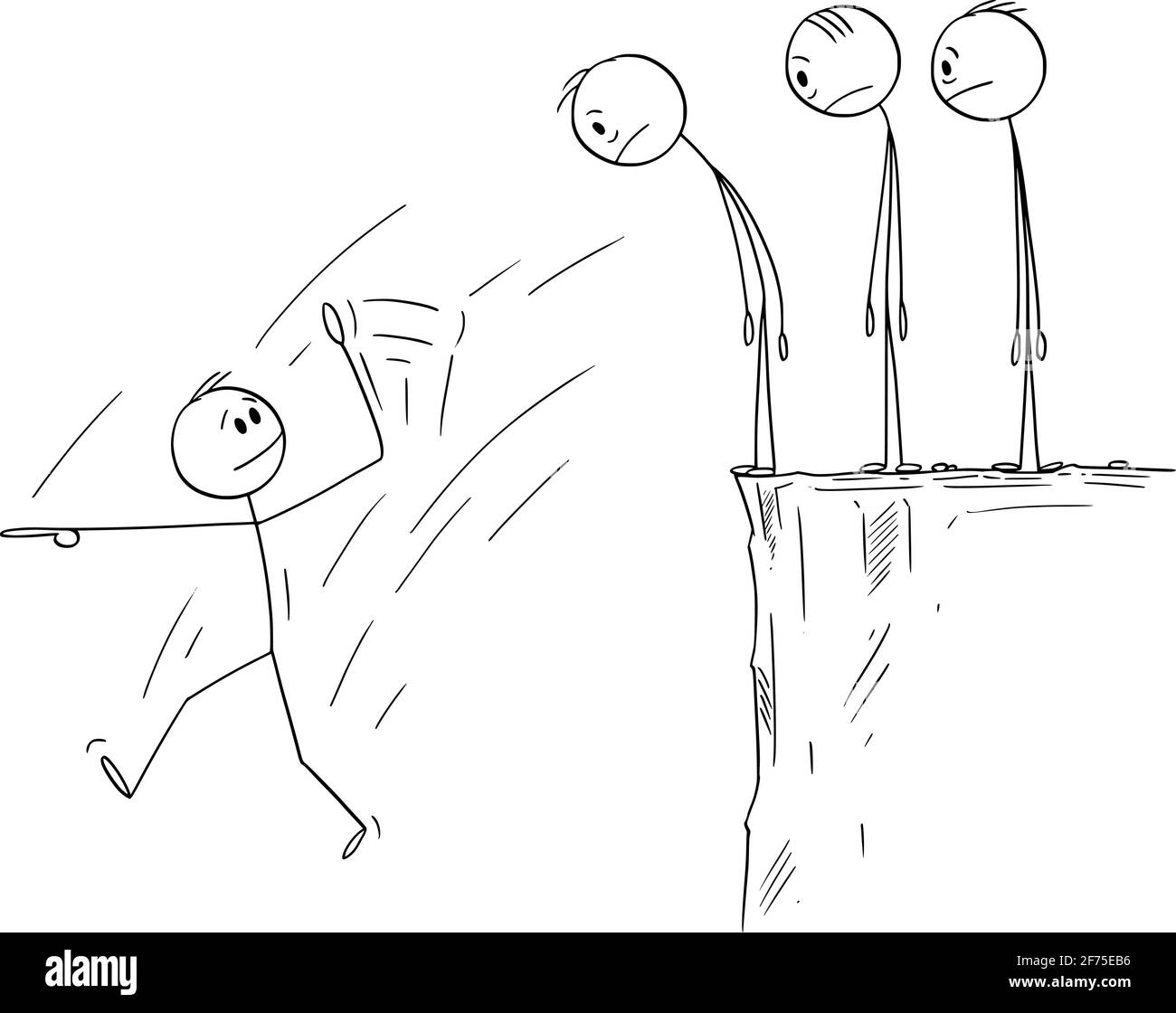 Échec du chef, l'équipe observe sa chute, illustration du dessin animé du bâton de dessin animé Illustration de Vecteur