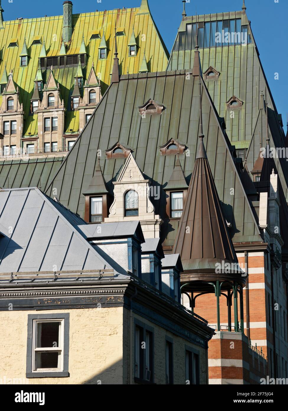 Canada, Québec, Québec, Château Frontenac toit en cuivre détails Banque D'Images