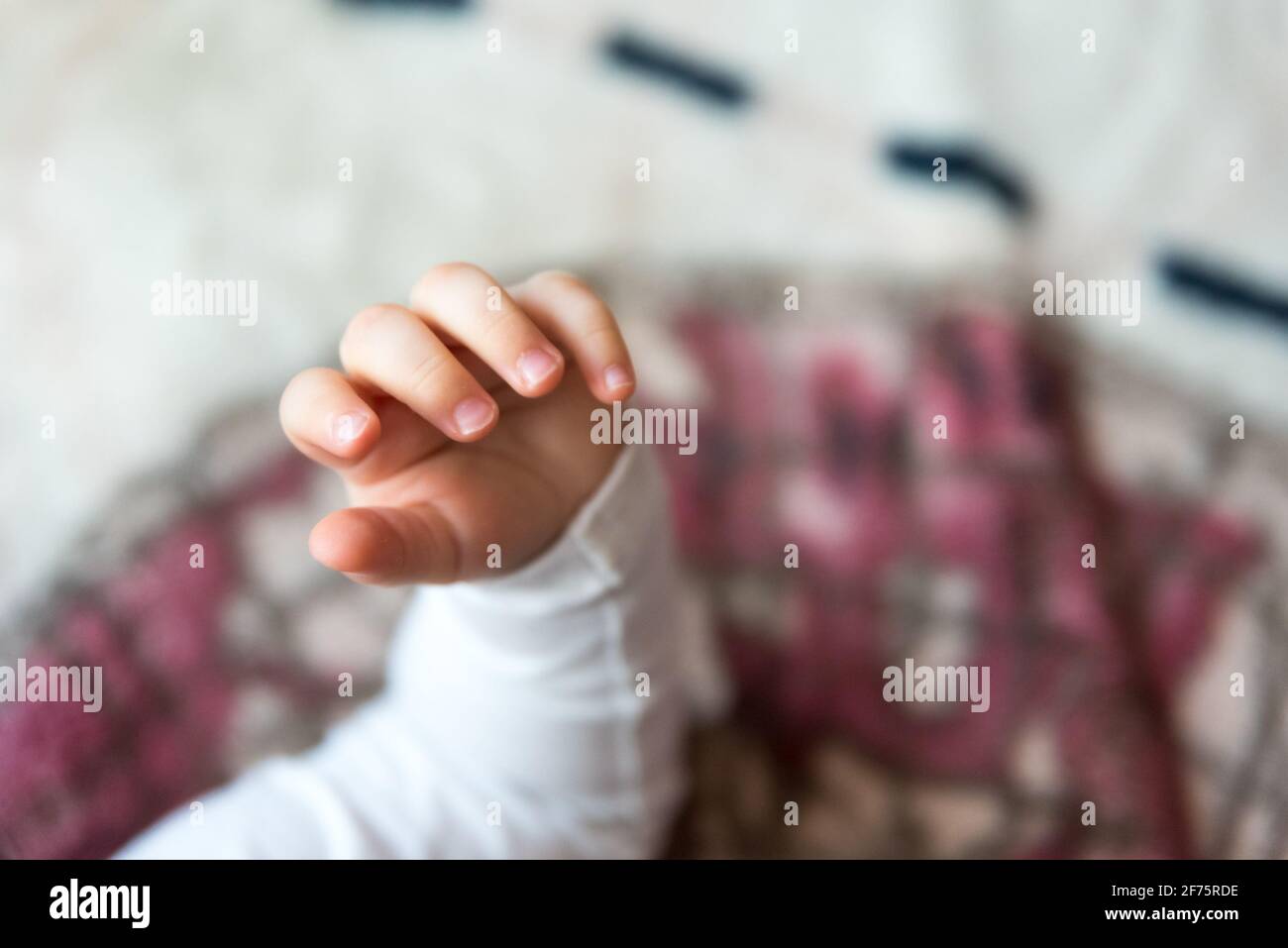 Mains Et Pieds D Un Bebe Allonge Sur Une Couverture La Main Tendue De Bebe Soins De Bebe Photo Stock Alamy