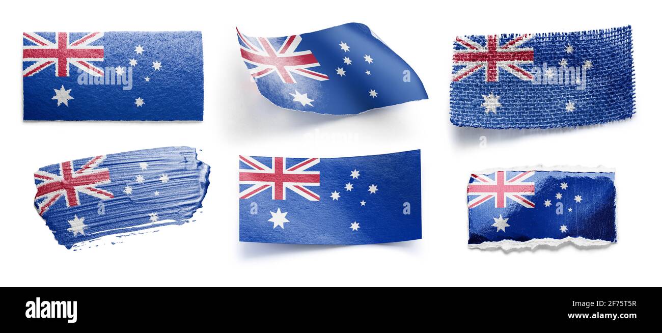 Ensemble du drapeau national de l'Australie sur un blanc arrière-plan Banque D'Images