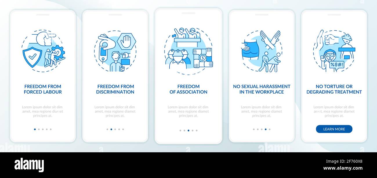 Écran bleu de la page d'application mobile d'intégration des travailleurs migrants avec concepts Illustration de Vecteur