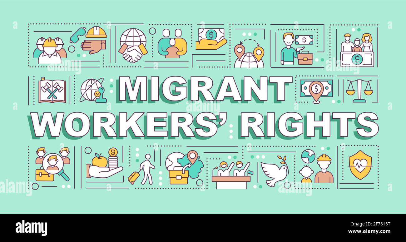 Bannière de concepts de mot droits des travailleurs migrants Illustration de Vecteur