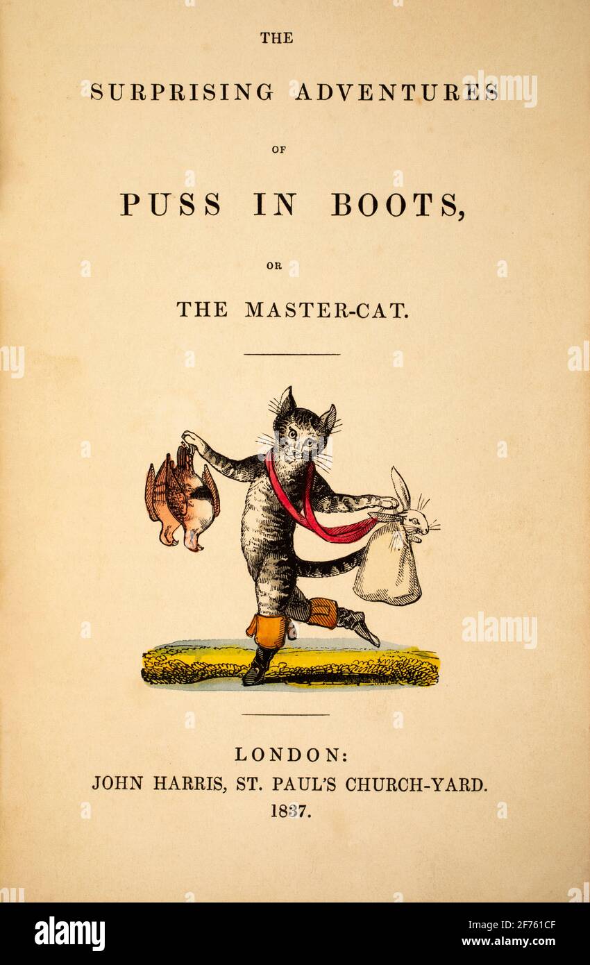 Page de titre de The surprenant Adventures of Puss in Boots ou The Master Cat, publié en 1837 par John Harris, St Paul's Church-Yard London Banque D'Images