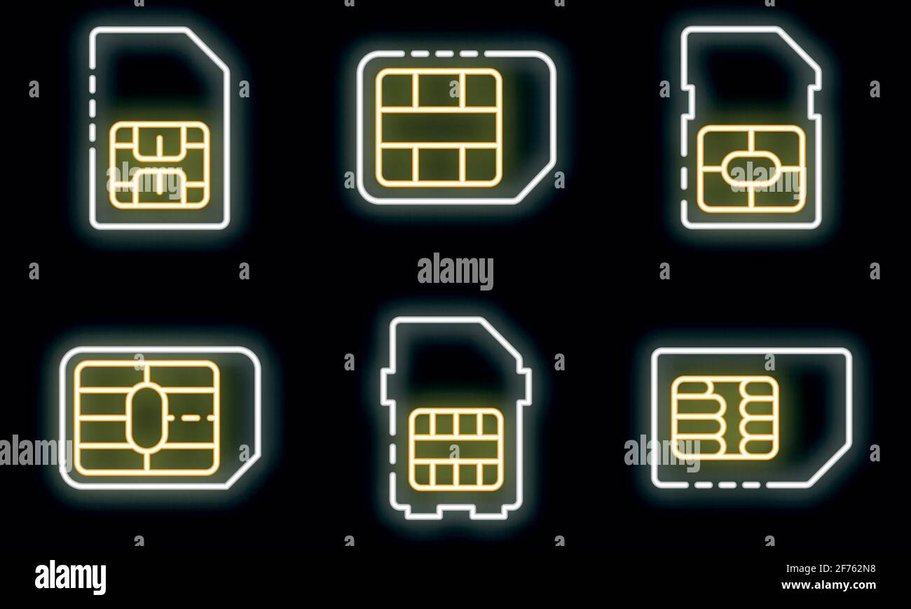 Icônes de la carte SIM. Ensemble de contours des icônes vectorielles de la carte  sim de téléphone couleur néon sur noir Image Vectorielle Stock - Alamy