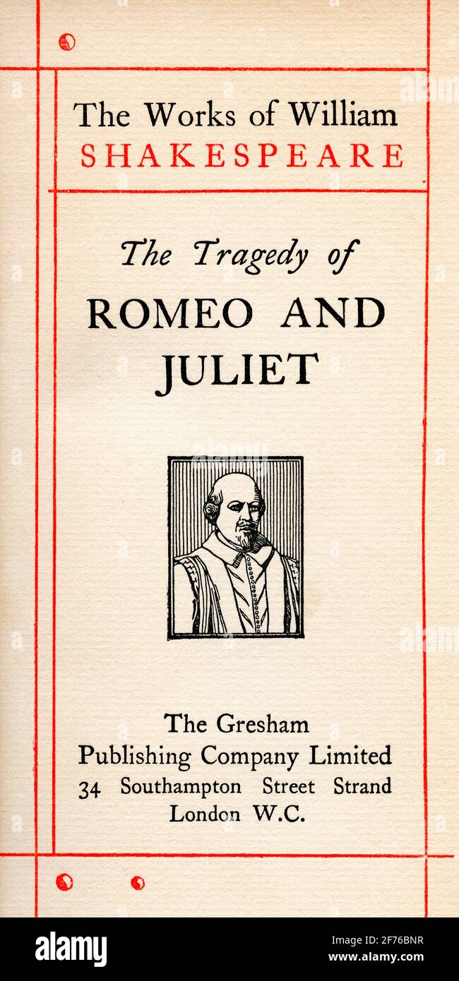 Page de titre de la pièce de Shakespeare Romeo et Juliet. Des œuvres de William Shakespeare, publié vers 1900 Banque D'Images