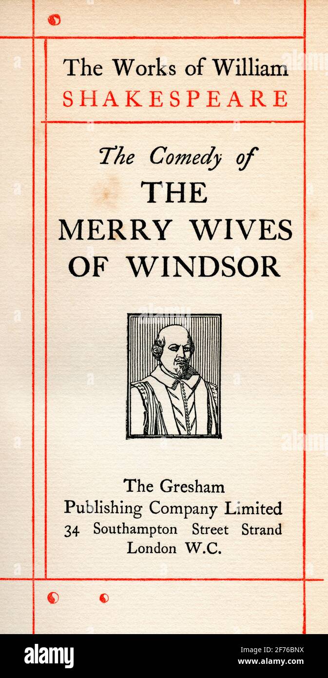 Page de titre de la pièce de Shakespeare les femmes Joyeuses de Windsor. Des œuvres de William Shakespeare, publié vers 1900 Banque D'Images