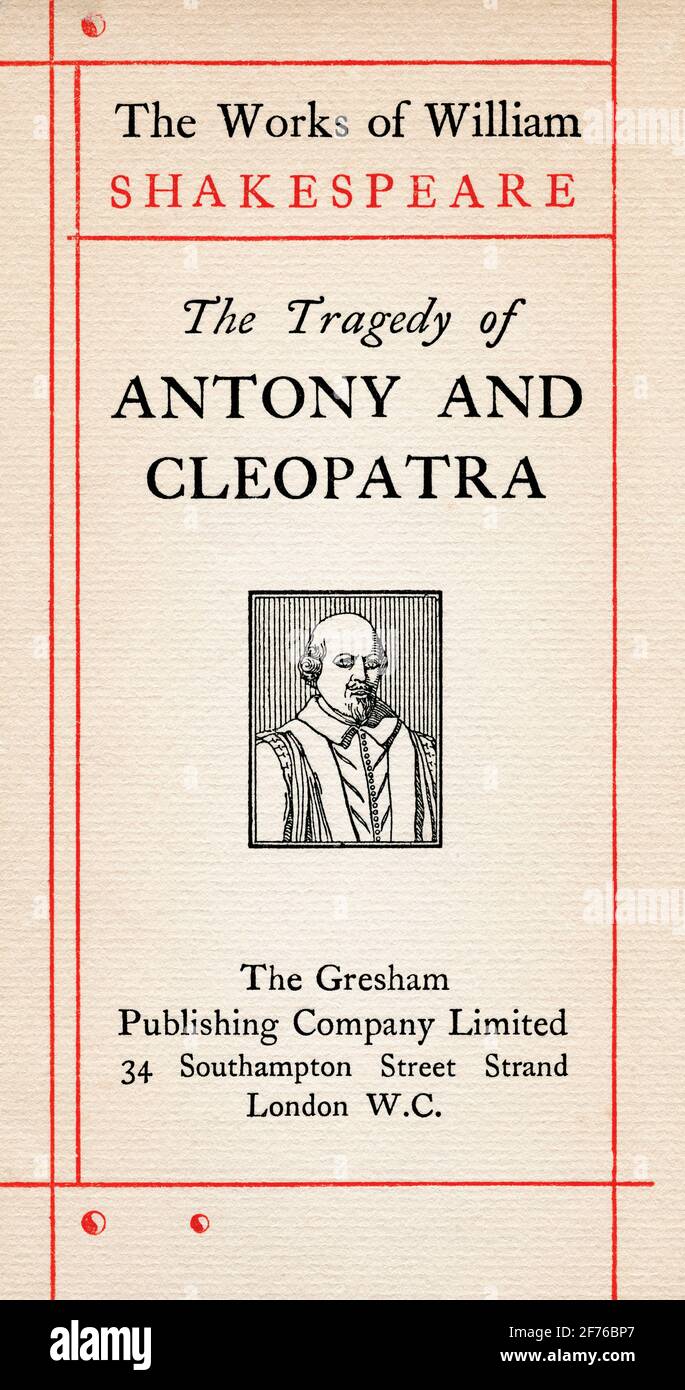 Page de titre de la pièce de Shakespeare Antony et Cleopatra. Des œuvres de William Shakespeare, publié vers 1900 Banque D'Images