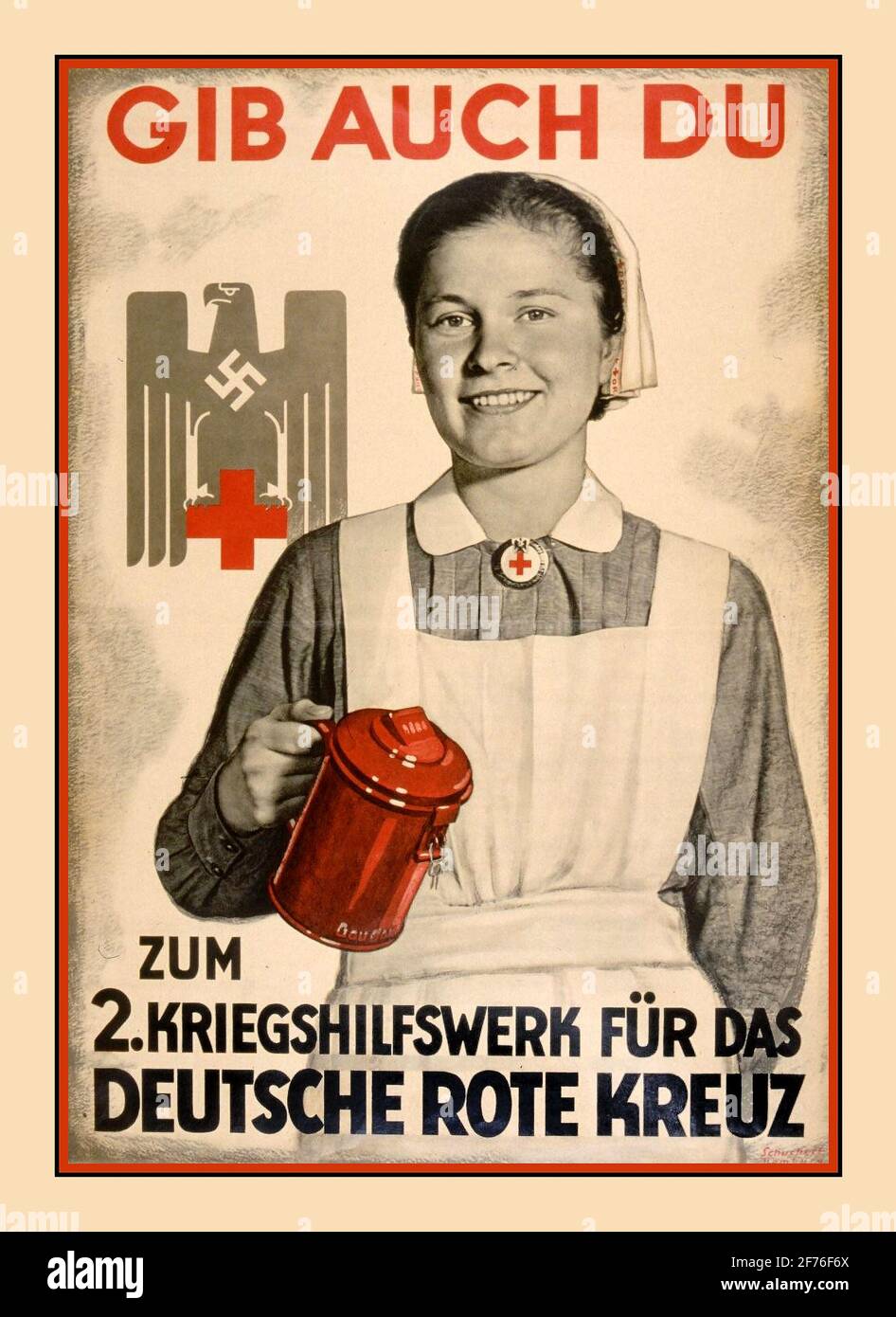 CROIX-ROUGE Allemagne nazie affiche de promotion de la Croix-Rouge de la deuxième Guerre mondiale 1940 par Schuchert, Hambourg pour le Winterhilfswerk des Deutschen Volkes (WHW), une campagne annuelle en Allemagne nazie par le National Socialist People's Welfare (en : Nationalsozialistische Volkswohlfahrt) pour aider à financer des œuvres caritatives, promouvant une campagne de la Croix-Rouge allemande de la deuxième Guerre mondiale en 1941. Date 1941 Banque D'Images