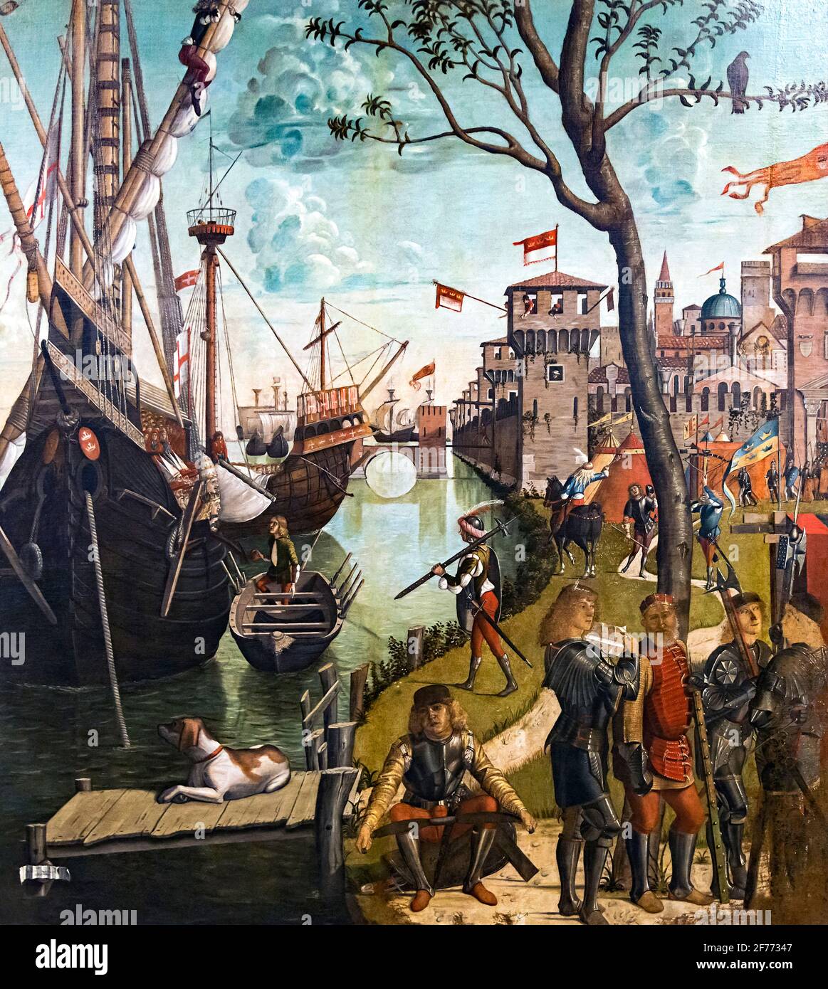Arrivée des pèlerins à Cologne, partie de la légende de Saint Ursula, par le peintre italien Vittore Carpaccio (c. 1465-1525/1526), tempera sur toile, c. 1490 Banque D'Images