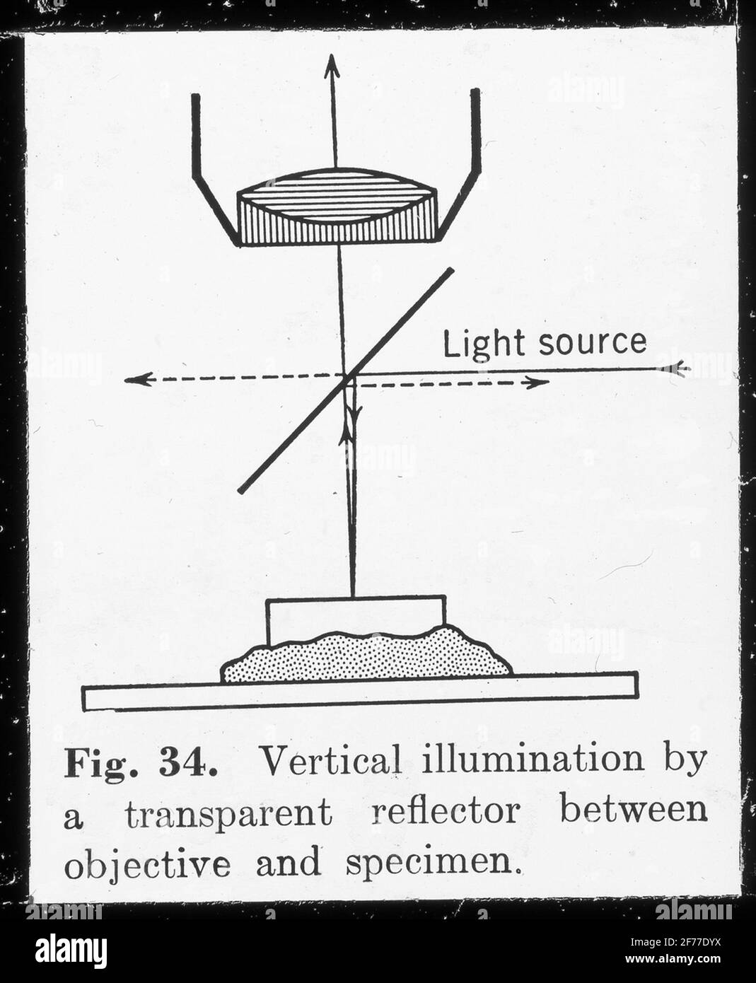Image de Skioticon du Département de la photographie de l'Institut royal de technologie. Utilisation par le professeur Helmer Bäckström comme matériel de conférence. Bäckström a été le premier professeur suédois de photographie au Royal Institute of Technology de Stockholm 1948-1958.Varal éclairant un réflecteur transparent entre l'objectif et les échantillons. Banque D'Images