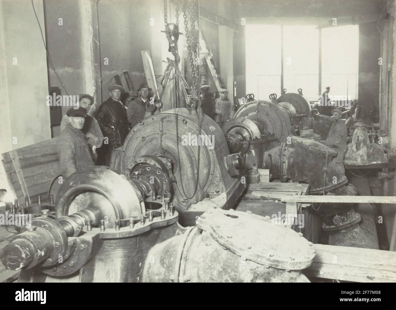 Usine de sulfite, Östrand, Timrå. De la station de pompage à l'indalsälven: Montage de ses machines. Banque D'Images