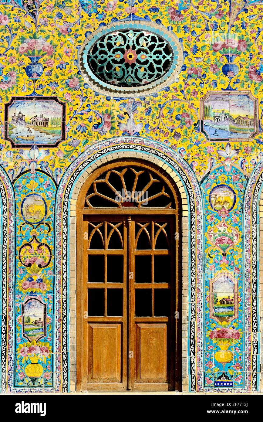 Iran, Téhéran, classé au patrimoine mondial de l'UNESCO, palais de Golestan Banque D'Images