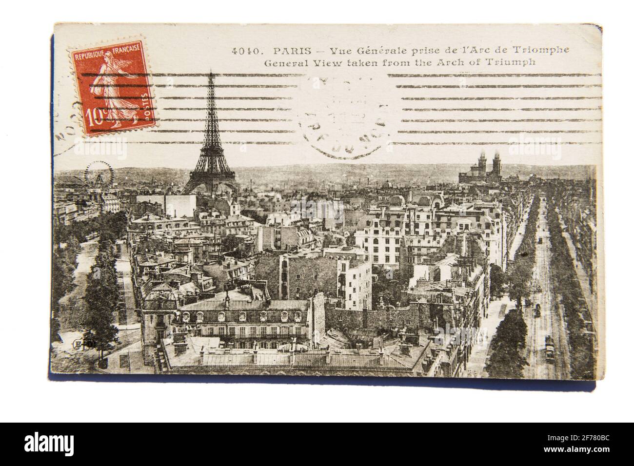 France, Paris (75), quartier Grenelle, ancienne carte postale (1924) avec la Tour Eiffel Banque D'Images