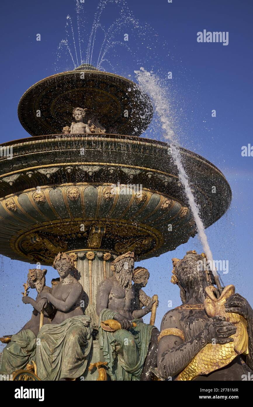 France, Paris, région classée au patrimoine mondial de l'UNESCO, place de la Concorde, Fontain des Mers de Jacques Hittorff Banque D'Images