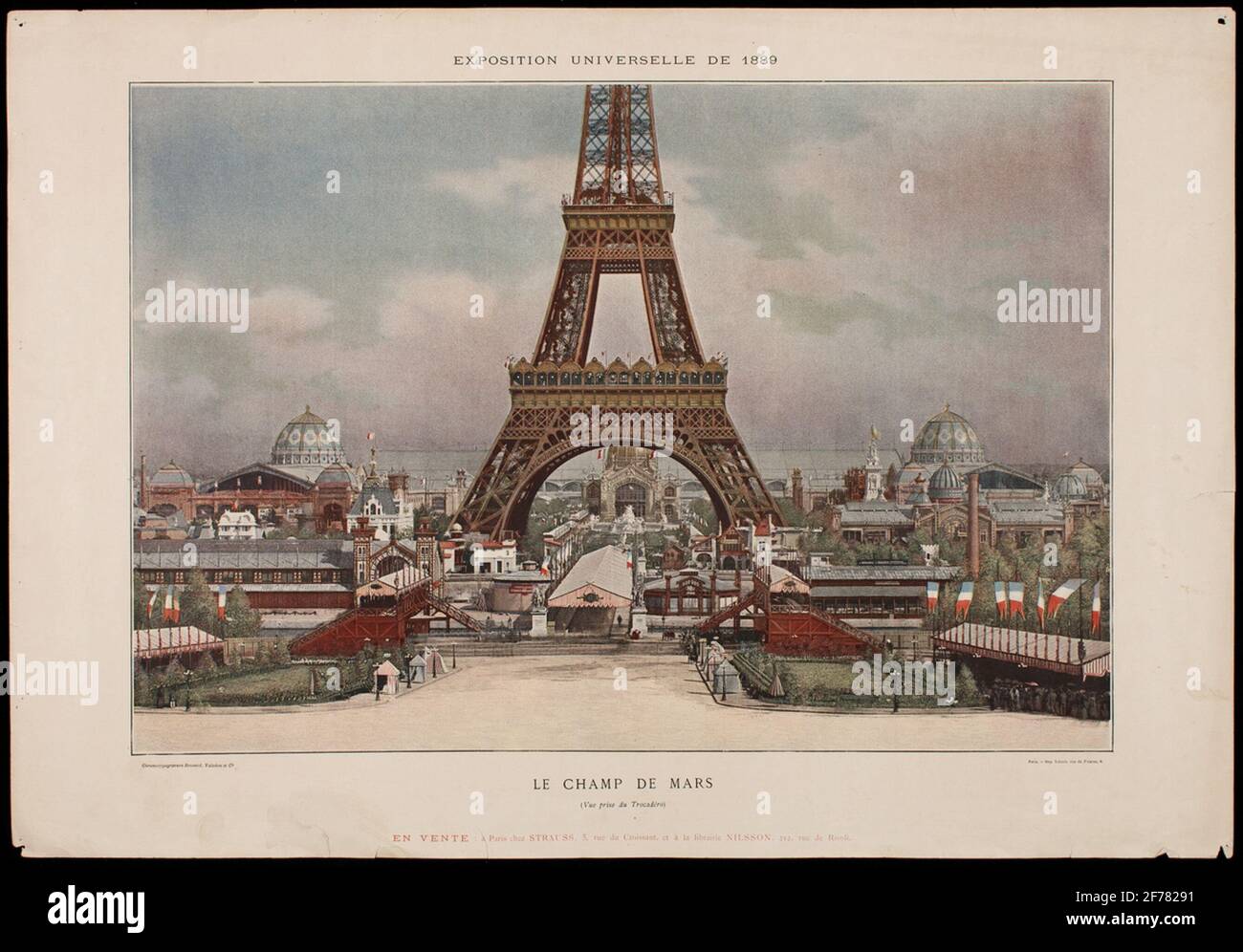 Peinture avec des motifs de gravure de la vue de l'exposition mondiale en 1889, exposition universelle de 1889. Vue sur la Tour Eiffel et le champ de Mars contre le Trocadéro. Banque D'Images Peinture avec des motifs de gravure de la vue de l'exposition mondiale en 1889, exposition universelle de 1889. Vue sur la Tour Eiffel et le champ de Mars contre le Trocadéro. Banque D'Images