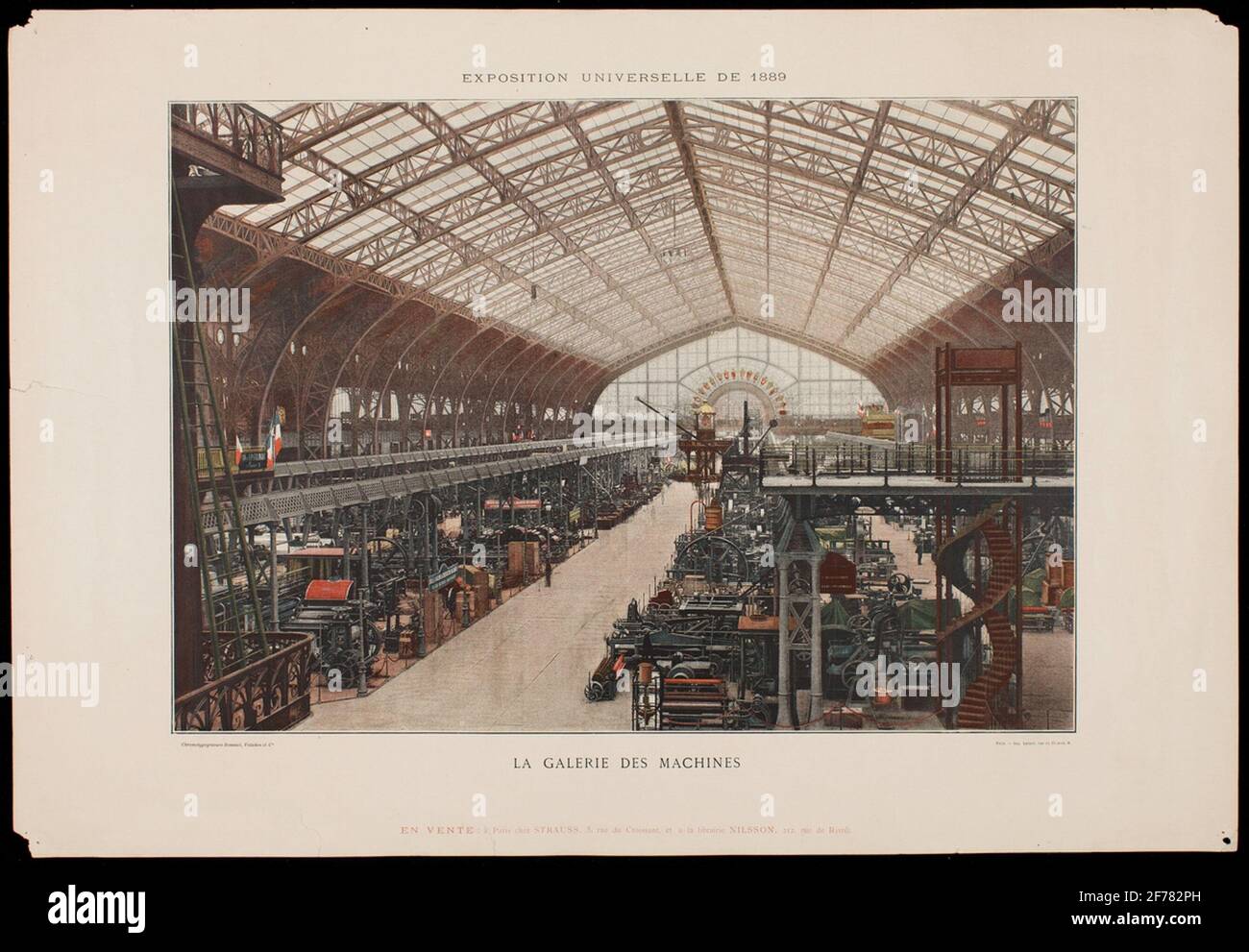 Peinture avec motifs de l'exposition universelle de 1889, exposition universelle de 1889. Vue sur machine Hall, la Galerie des machines. Banque D'Images Peinture avec motifs de l'exposition universelle de 1889, exposition universelle de 1889. Vue sur machine Hall, la Galerie des machines. Banque D'Images