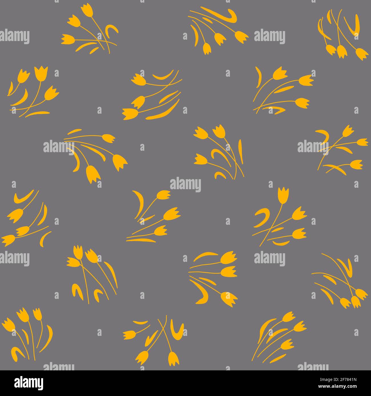 Motif fleuri sans couture. Fleurs dessinées à la main jaunes sur fond gris. Banque D'Images