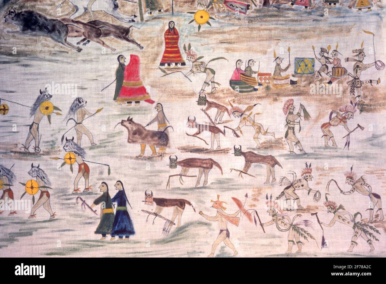 TISSU D'HISTOIRE PEINT DE TRIBU SIOUX AUTOCHTONE DU XIXE SIÈCLE SPECTACLE DE DANSEURS CHASSEURS TAMBOURS - KI11007 NAW001 HARS INDIENS HOMMES SIOUX 1800S AMÉRIQUE DU NORD TRADITION NORD-AMÉRICAINE D'AVENTURE PEINT DES HISTOIRES 19IÈME SIÈCLE, LA TRIBU CONCEPTUELLE DE LA VIE ENCORE LA CULTURE DES ANNÉES 1870 A ÉTABLI DES TRADITIONS ACTIVITÉS AMÉRINDIENNES ART CRÉATIVITÉ TAMBOURS CHASSEURS IDÉES AMÉRINDIENS UN ANCIEN STYLE INDIGÈNE Banque D'Images