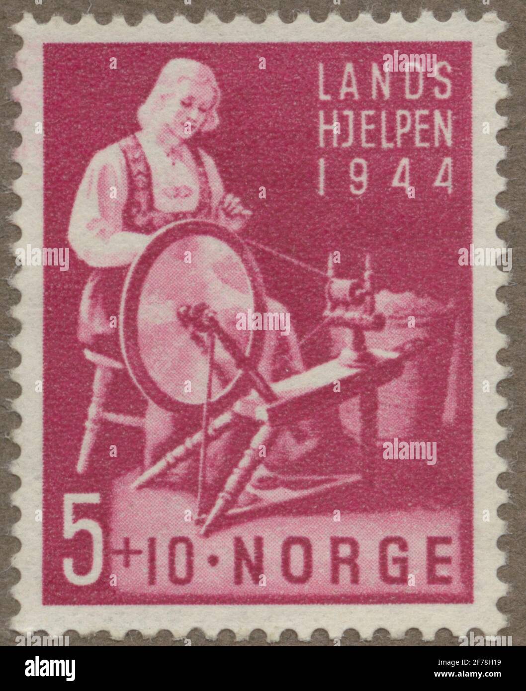 Timbre de Gösta Bodman's philatéliste cession, a commencé en 1950.le timbre de Norvège, 144. Mouvements de la femme norvégienne à la roue tournante. 'Landhjelpen 1944'. Banque D'Images Timbre de Gösta Bodman's philatéliste cession, a commencé en 1950.le timbre de Norvège, 144. Mouvements de la femme norvégienne à la roue tournante. 'Landhjelpen 1944'. Banque D'Images