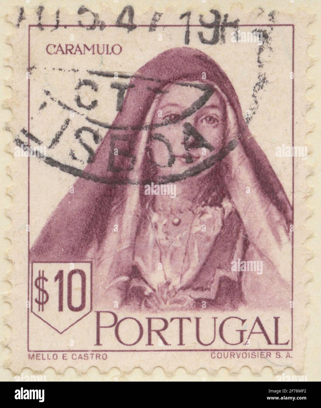 Timbre de l'Association philatéliste de Gösta Bodman, commencé en 1950.le timbre du Portugal, 1947. Motifs de condition féminine: Herdinna - Caramulo. Banque D'Images