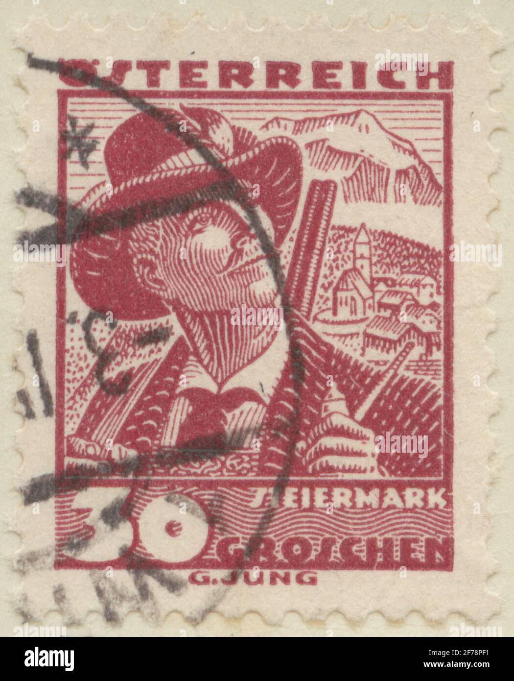 Timbre de Gösta Bodman de la philatéliste cession, a commencé en 1950.le timbre de l'Autriche, Styrie. Banque D'Images