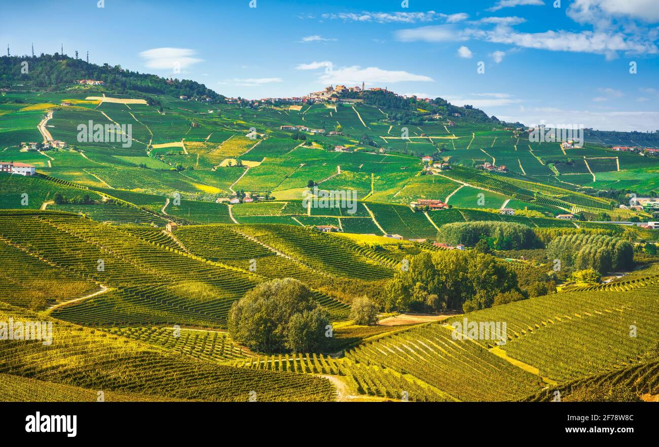 Paysage de collines et de vignobles de Langhe, Barolo et la Morra, site de l'UNESCO, Piémont, Nord de l'Italie Europe. Banque D'Images