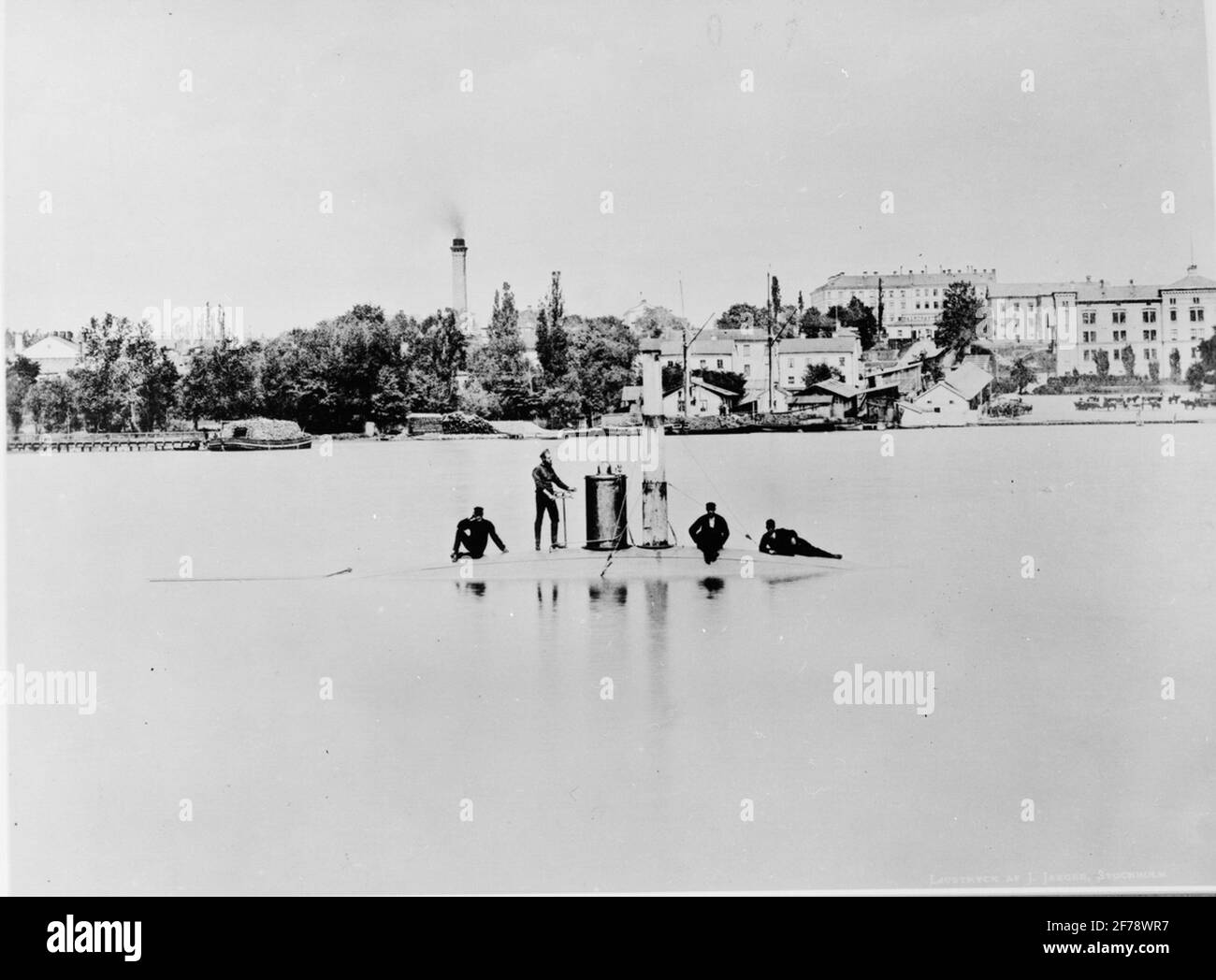 Nordenfelts bateau sous-marin sur son premier tour à Mälaren. Construit en 1883. Banque D'Images